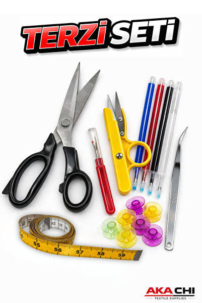AKA CHI Profesyonel Terzi Seti 7 Parça Makas, Mezura, Masura, Dikiş Sökücü, C...