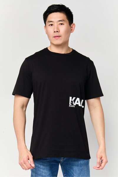 Karl Lagerfeld تي شيرت رجالي بشعار العلامة التجارية بأكمام قصيرة ورقبة دائرية...