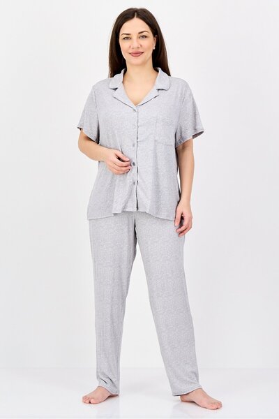 Nine West Women 2 Pcs Heather Short Sleeve Shirt And Pants Pajama Set, Grey