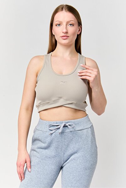 Reebok Women Embroidered Logo Non Padded Sports Bra, Beige