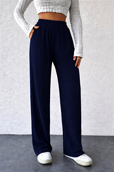 BORCKA TEKSTİL Γυναικείο παντελόνι σε μπλε ναυτικό χρώμα, με ελαστική μέση κα...