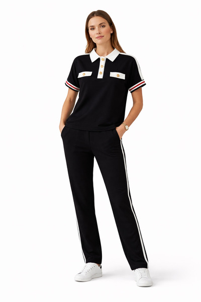 Kureyzibies Women'S+Polo+Collar+Striped+Comfortable+Cut+Double+Set