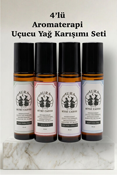 Aura Bitki Cadısı 4’lü Aromaterapi Uçucu Yağ Karışımı Roll-on Seti - Bolluk, ...