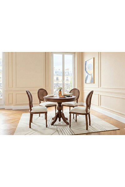 Vivense Orlando Yuvarlak Açılır Masa Sandalye Takımı, Ceviz