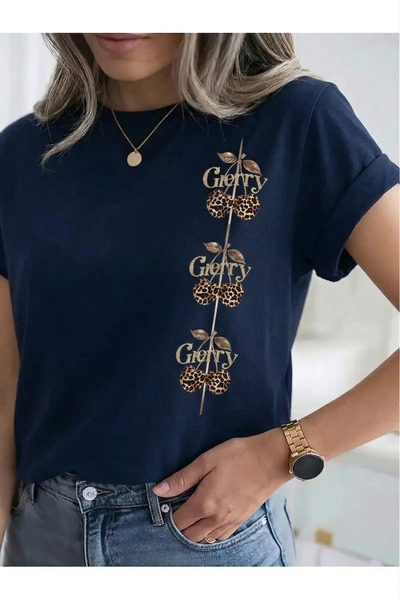 Trend Sizde Unisex Leopard Cherry Road Special Design Front Printed Design Ts...