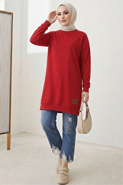 Bestenur Embroidered Slit Detail Tunic 1665 - Red