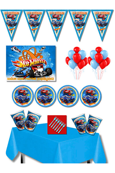 HOT WHEELS Doğum Günü Parti Seti 32 Kişilik 35x50 cm Afişli – Tabak Balon Süs...