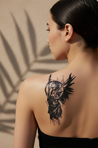 pivok Eskiz Stil Savaşçı Melek ve Kılıç Detaylı Sanatsal Tattoo - Yarı Kalıcı...