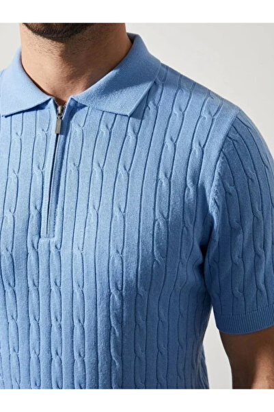 Butik تي شيرت صيفي للرجال من التريكو المحبوك بأكمام قصيرة وياقة بولو وسحاب - ...