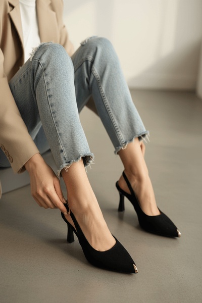 DURUNUN BUTİĞİ Adses Μαύρα Σουέντ Παπούτσια με Πλαϊνά Παράθυρα (Ύψος Τακουνιο...