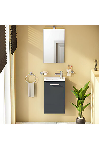 VitrA Mia 69582 Banyo Dolabı Seti Kapaklı 40 Cm Antrasit