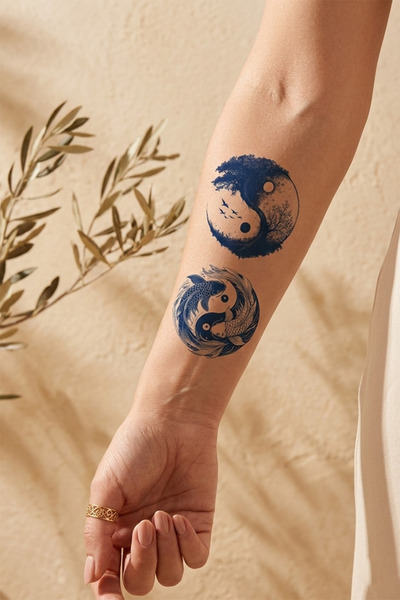 pivok Aslan ve Anka Kuşu Yin Yang Yarı Kalıcı Dövme / 1 Ay Kalıcı - Güç ve Ye...