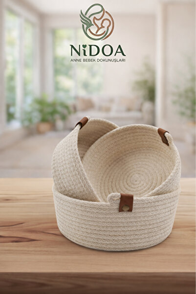 Nidoa Καλάθι από κρεμώδη γιούτα 3 τεμαχίων, οβάλ, ειδικής σχεδίασης, οργανωτή...