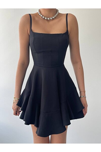 ETİKAFASHION Μίνι φόρεμα με λεπτή ρυθμιζόμενη τιράντα και βολάν στη φούστα