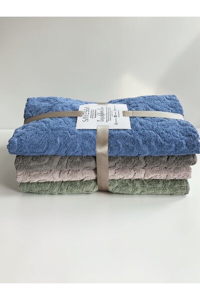 SAVESSA Efsun Hand and Face Towel Set of 4, Lila-Anthracite-Blue-Green, 100% ...