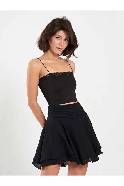 Coral Lace Detailed Top Blouse 071907 Black