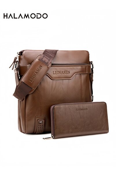 HALAMODO Men's Leather Crossbody Bag Set, Vintage Shoulder Bag with Matching ...