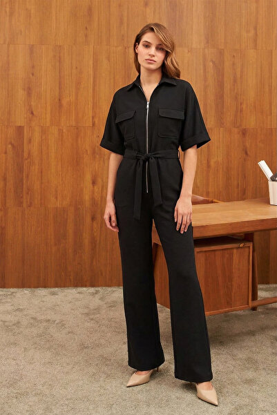 STELLA PULVIS Μαύρη μπλούζα κρεπ με φερμουάρ και δέσιμο