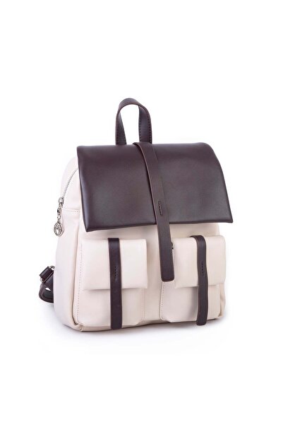 Nas Bag Women's Stylish Daily Soft Leather Backpack with Pockets Cream Brown