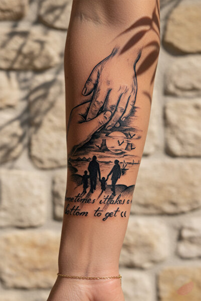 pivok Aile ve Bağlılık Temalı Gün Batımı Manzaralı Tattoo - Yarı Kalıcı / 1 A...