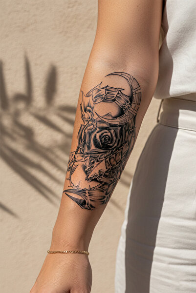 pivok Gotik Gül ve Koruyucu Akrep Detaylı Mistik Tattoo - Yarı Kalıcı / 1 Ay ...