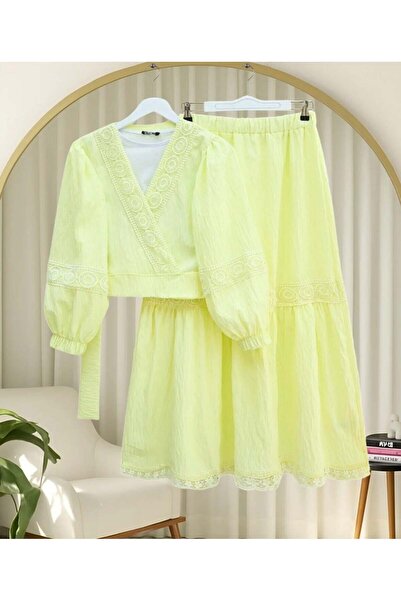 modasindoma Set dublu cu șireturi laterale pentru femei - Galben