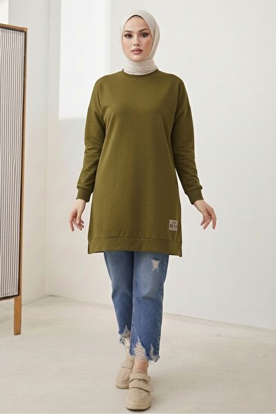 Bestenur Embroidered Slit Detail Tunic 1665 - Olive Green