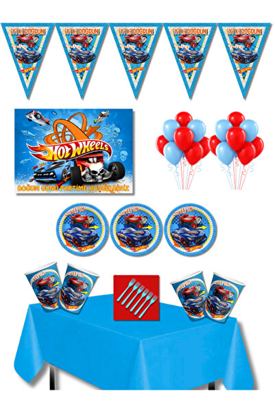HOT WHEELS Doğum Günü Parti Seti 24 Kişilik 50x70 cm Büyük Afişli –Tabak Balo...
