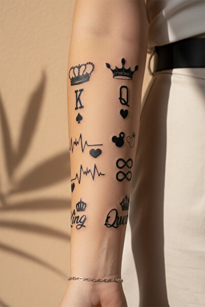 pivok King & Queen Çift Dövme Seti - Yarı Kalıcı / 1 Ay Kalıcı Karma Tattoo
