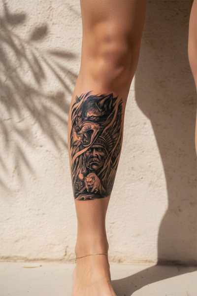 pivok Kurt Ruhu ve Kızılderili Figürlü Sanatsal Tattoo - Yarı Kalıcı / 1 Ay K...