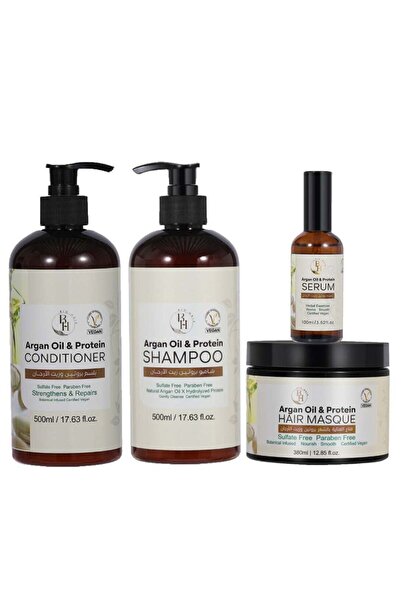 B H BIO HAIR مجموعة العناية بالشعر من بي إتش بيو مع زيت الأرغان والبروتين - ن...