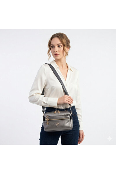 Nas Bag Women's Multi-Compartment Medium Size Cross Shoulder Bag Gray Black V...