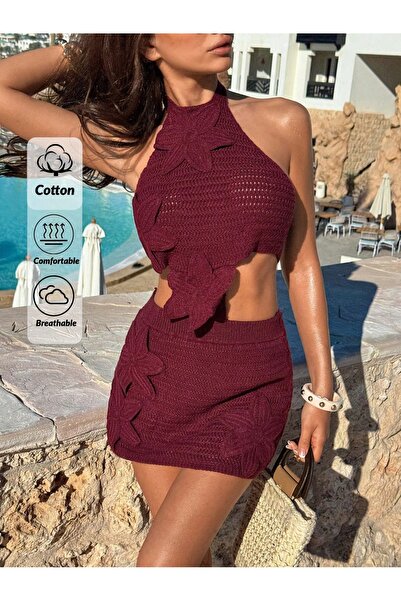 Jinx Wear Fashion Γυναικεία πλεκτά ενδύματα παραλίας με μίνι φούστα και απλικ...