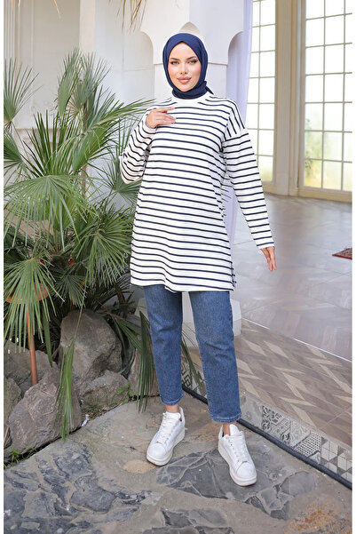 sefamerve Striped Sports Tunic 71295-02 Navy Blue