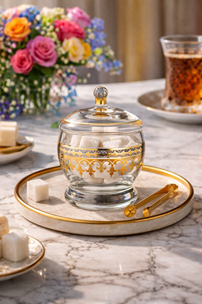 Dania سكرية زجاج فاخرة بنقش ذهبي ملكي – أناقة تزين ضيافتك 💛👑