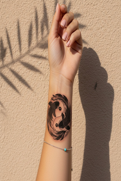 pivok Yin Yang Koi Balıkları Yarı Kalıcı Dövme / 1 Ay Kalıcı - Uzak Doğu Tema...