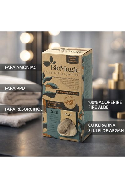 BIOMAGIC Vopsea de păr fără amoniac, Blond Perlat Gri, 10.28, 150 ml