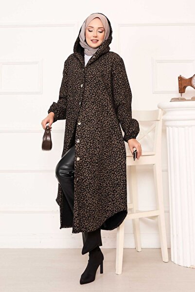 EBRUTESETTÜR Leopard Patterned Buttoned Cashew Cap Coffee