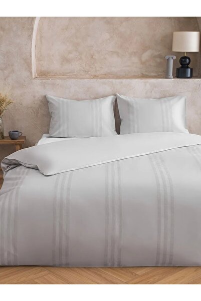 LC Waikiki Lcw Home Gray Striped Double Duvet Cover Set