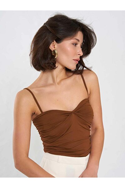 Coral Gathered Front Bodysuit 071895 Light Brown