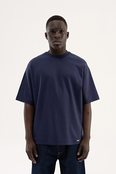 Machinist Tricou oversize Basic Interlock pentru bărbați, albastru noapte