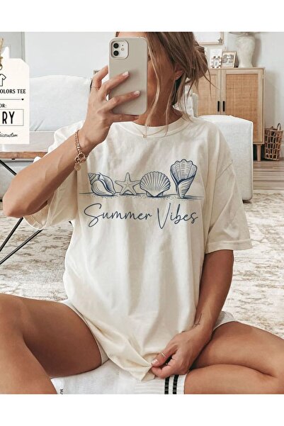 Gisha Women's & Men's Summer Vibes Sea Shell Printed Cotton White T-Shirt