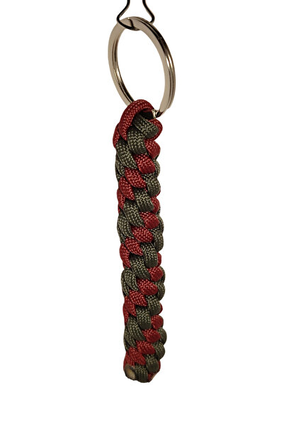 Paracord Anahtarlık Haki Bordo El Örmesi Zırh Model Outdoor Çelik Halkalı