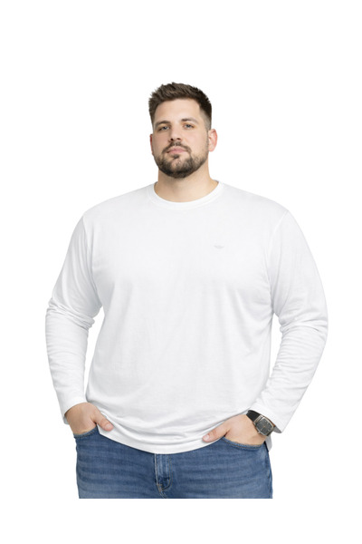 BattalModa Erkek Büyük Beden Beyaz Pamuklu Uzun Kollu Tişört 3XL-4XL-5XL-6XL-...