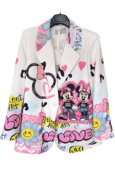 OEM Women's casual white jacket with Minnie Mickey print, S/M