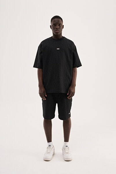 Machinist Tricou oversize pentru bărbați, cu etichetă metalică, jacquard, negru