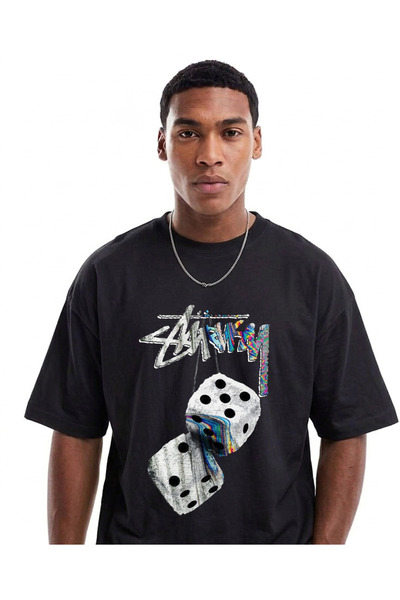 LORVEX تي شيرت كبير الحجم للجنسين مصنوع من القطن بنسبة 100%، تي شيرت مطبوع عل...