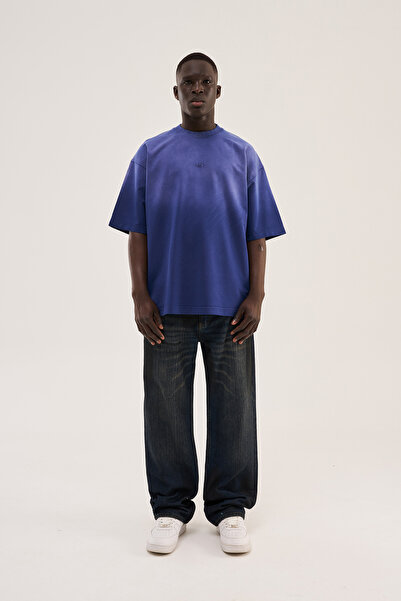 Machinist Tricou oversize pentru bărbați, cu efect degradat, albastru noapte