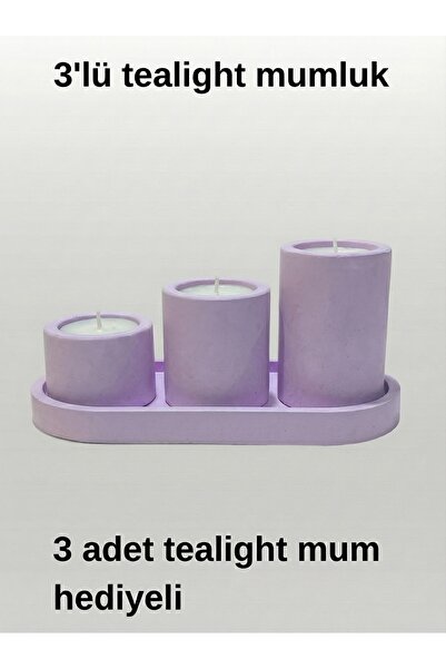 3'lü tealight set sütun mumluk + 3 adet tealight mum hediyeli