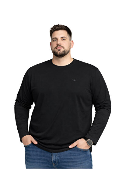 Erkek Büyük Beden Siyah Pamuklu Uzun Kollu Tişört 3XL-4XL-5XL-6XL-7XL-8XL